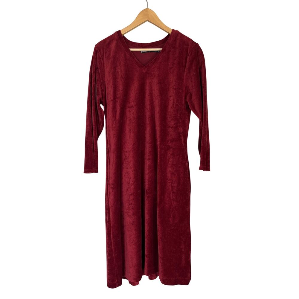 Gudrun Sjoden Velour Velvet Burgundy Red Lagenlook Long Sleeve Midi Dress Size M